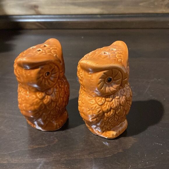 Vintage Ceramic Pair of Brown Owls Salt & Pepper Shaker Set - Picture 6 of 7